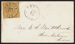 Austin Tex., 10c Black on Buff (9X1). Affixed to upper left corner of ...
