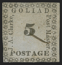 Goliad Tex., 5c Black on Gray, Type II (29X6). Type II with "J. A. ...