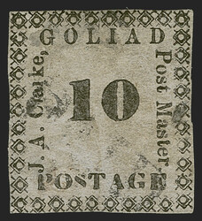Goliad Tex., 10c Black on Gray, Type II (29X7). Type II with "J. A. ...