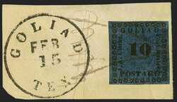 Goliad Tex., 10c Black on Dark Blue, Type II (29X9). Type II with "J. ...