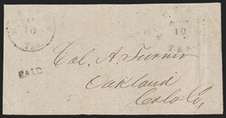 Houston Tex., 10c Black entire with "PAID" (40XU3 var). Light strike ...