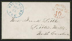 Richmond Tex., 10c on 5c Red on White Entire (70XU1a). Clear strike ...