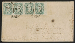 10c Blue, Die B (12). Horizontal strip of four, large to enormous ...