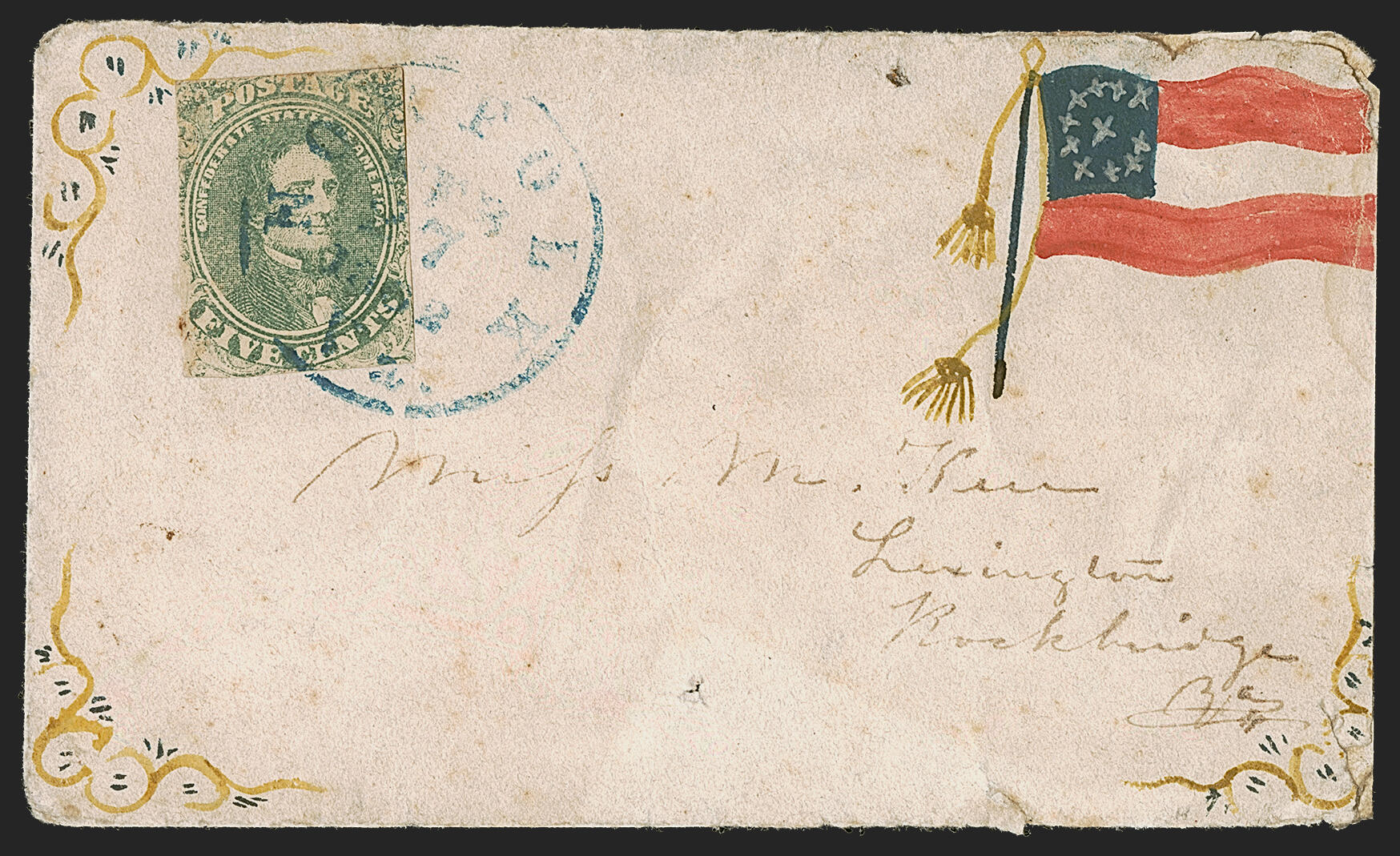 5c Green, Stone 1-2 (1). Tied by blue "Norfolk Va. Feb. 7, 1862" ...