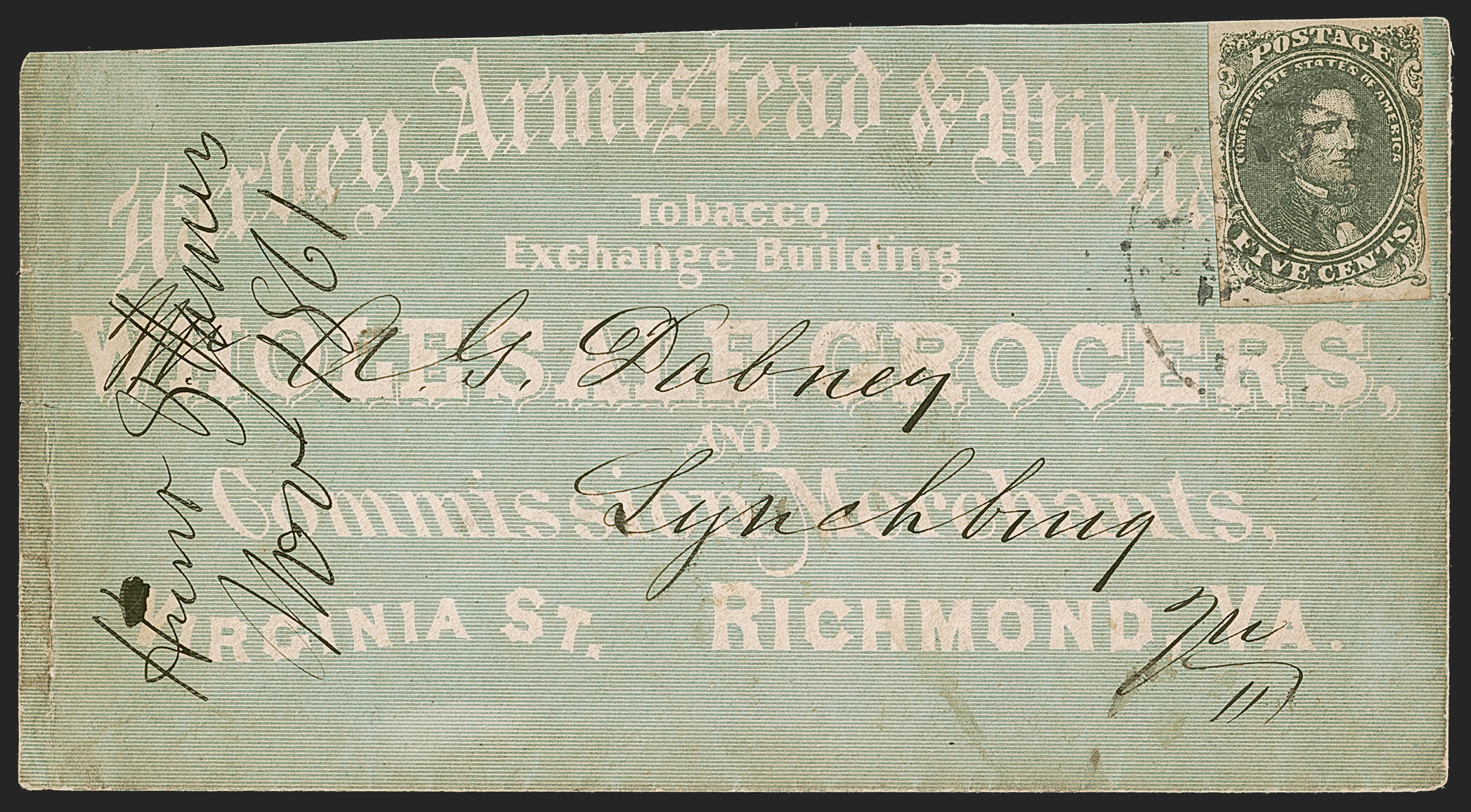 5c Olive Green, Stone A-B (1c). Tied by Richmond Va. circular ...