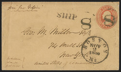 1860, St. Paul de Loando to New York. 3c Red on Buff Nesbitt entire ...