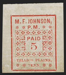 Tellico Plains Tenn., 5c Red (81X1). Setting B with comma after ...