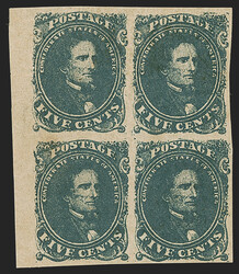 5c Blue, Stone 2 (4). Block of four with left sheet margin, original ...