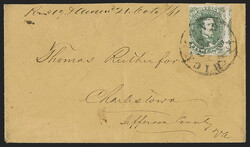 5c Olive Green, Stone A-B (1c). Three large margins including part of ...