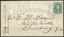 5c Green, Stone 1-2 (1). Ample margins all around, faint crease at ...