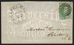 5c Green, Stone 1 (1). Large margins to touching at top, grid cancel, ...