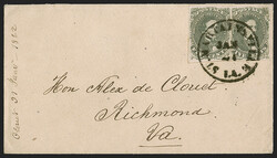 5c Olive Green, Stone A-B (1c). Two singles, large margins, affixed ...
