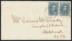 5c Blue, Stone 3 (4). Horizontal pair, large margins all around, tied ...