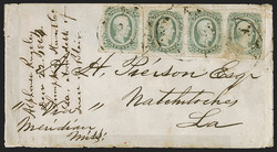 10c Greenish Blue, Die B (12c). Horizontal strip of three and single, ...