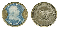Joseph L. Bates, Boston, 1c Blue, "FANCY GOODS" Two Words (EP26a). ...