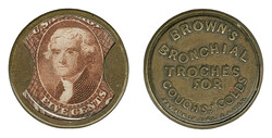 Brown's Bronchial Troches, 5c Red Brown (EP33). Stamp with warm color ...