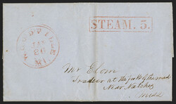STEAM. 5. Bold strike of large red boxed handstamp with red ...