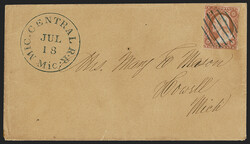 3c Orange Brown, Ty. II (10A). Margins clear to slightly in, tied by ...