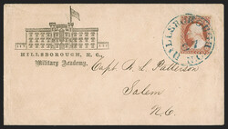 3c Dull Red, Ty. III (26). Tied by blue "Hillsborough N.C. Oct. 27" ...