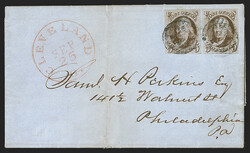 5c Red Brown (1). Two covers each with horizontal pair, margins to in ...