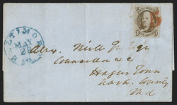 5c Red Brown (1). Five folded letters or covers each with a single, ...