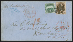 12c Green (117). Used with 10c Brown (150), tied by circle of wedges ...