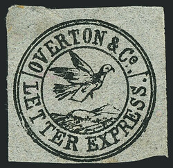 Overton & Co., (5c) Black on Greenish (113L1). Uncancelled, large ...