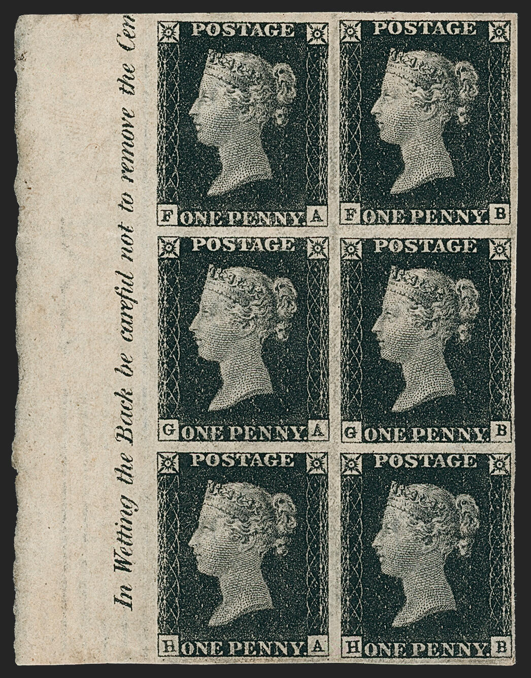 Great Britain, 1840, 1p Black (1; SG 2). Plate 2, lettered F-A to H-B ...