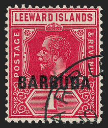 Barbuda, 1922, 1p Rose Red, Watermark Reversed (2 var; SG 2x). Neat ...