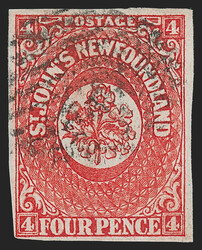 Newfoundland, 1857, 4p Scarlet Vermilion (4; SG 4). Large to full ...