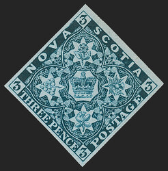 Nova Scotia, 1851, 3p Bright Blue (2; SG 3). Mint N.H., large margins ...
