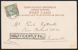 Cyprus, 1902, 1/2 p Green & Carmine Rose (28; SG 50). Tied by clear ...