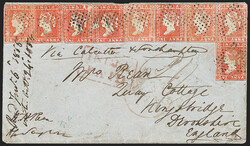 India, Used in Burma, 1854, 1a Deep Red, Die I (4a; SG 11). Nine ...