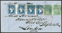 India, Used in Straits Settlements--Singapore, 1854, 2a Green (5; SG ...