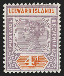 Leeward Islands, 1890, 4p Lilac & Orange, Damaged S (4 var; SG 4a). ...