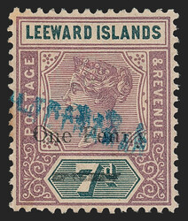 Leeward Islands, 1902, 1p on 4p to 1p on 7p Provisional, "Ultramar" ...