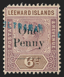 Leeward Islands, 1902, 1p on 4p to 1p on 7p Provisional, "Ultramar" ...