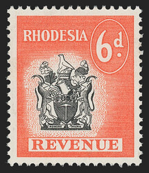Rhodesia, 1966, 6p Red & Black, Revenue (Barefoot 45). Unused (no gum ...