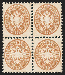 Austria, Lombardy-Venetia, 1864, 15s Yellow Brown (24; Sassone 45). ...