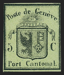 Switzerland, Geneva, 1845, 5c Black on Yellow Green, Small Eagle (2L2 ...