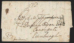 India, Arcot, 1827, "ARCOT/POST PAID" Oval Handstamp (Giles 2). Faint ...