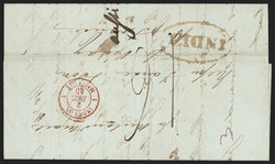 India, Madras, 1845, "MADRAS/Paid" Framed Handstamp (Giles 22). Clear ...