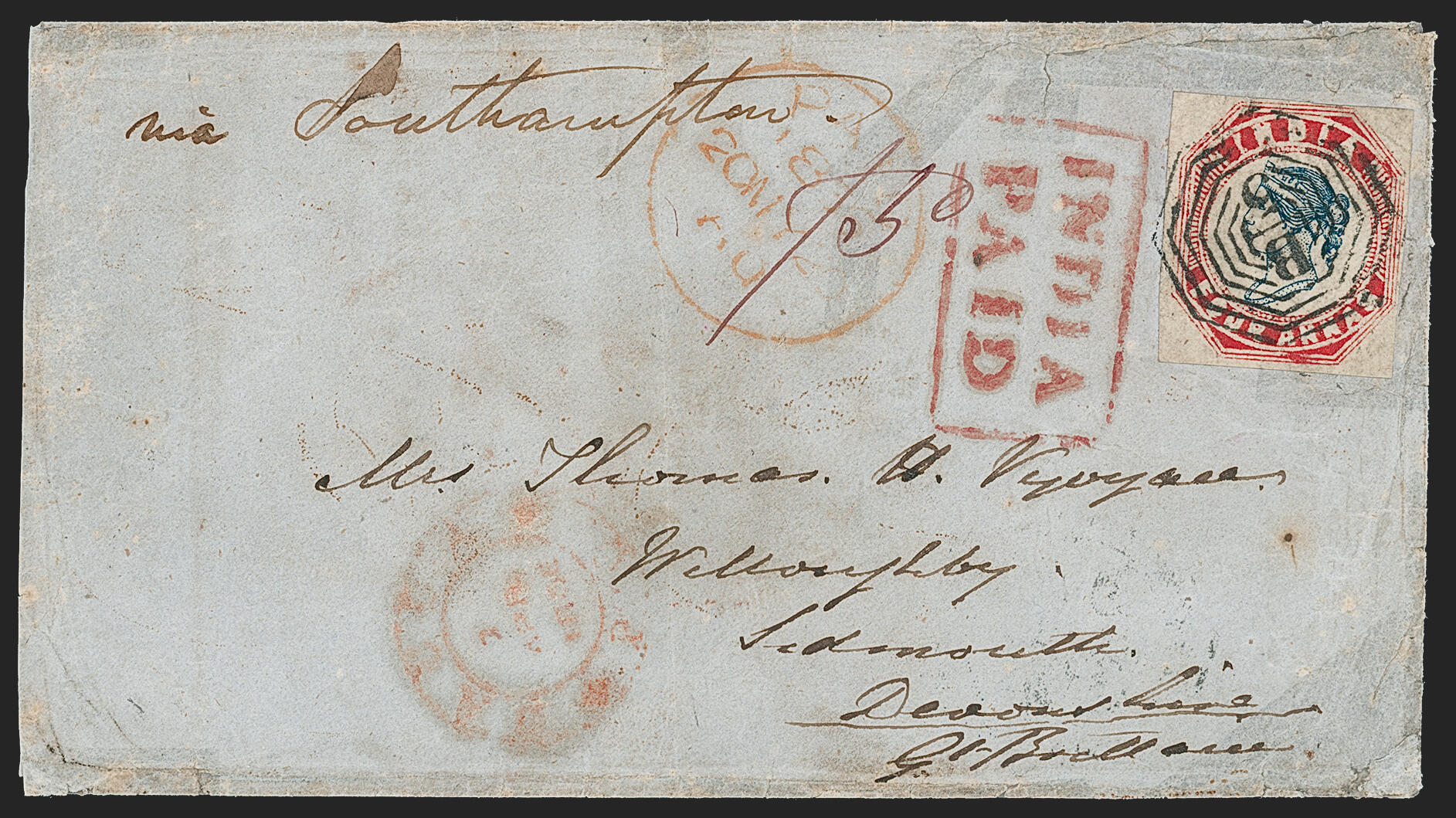 India, Used in Burma, 1854, 4a Red & Blue, 4th Printing, Head Die III ...