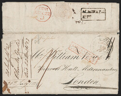 India, Almora, 1823, "ALMORA P.O./Pt Pd" Framed Handstamp (Giles 1). ...