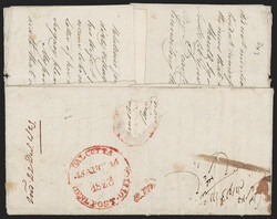 India, Almora, 1823, "ALMORA P.O./Pt Pd" Framed Handstamp (Giles 1). ...