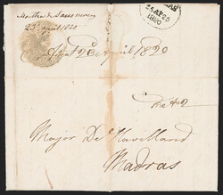 India, Arcot, 1820, "Post Office Arcot" Negative Intaglio Handstamp ...