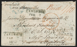 India, Bangalore, 1852, "BANGALORE/1852 March ?/Bearing" Framed ...