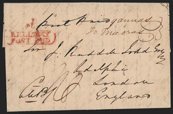 India, Bellary, 1834, "BELLARY/POST PAID" Oval Handstamp (Giles 4). ...