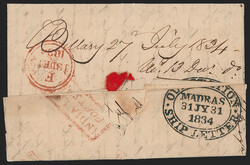 India, Bellary, 1834, "BELLARY/POST PAID" Oval Handstamp (Giles 4). ...