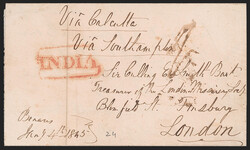 India, Benares, 1845, "BENARES STAn/1845 JAN 4/PAID" Framed Datestamp ...
